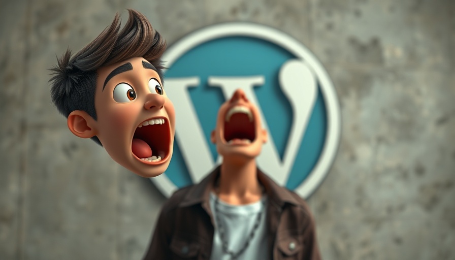 Expressive animated man shouting with WordPress logo background