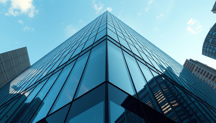 Circularity in construction: modern glass building facade viewed from below.