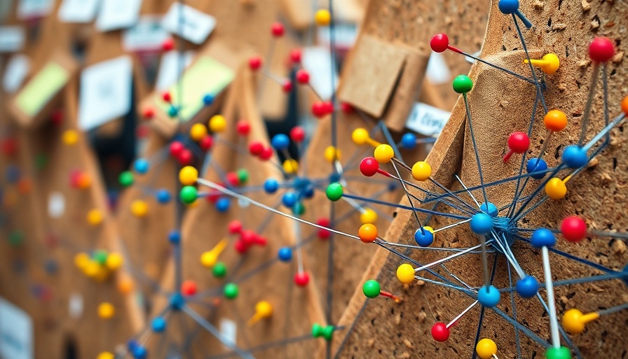 Colorful pushpins network on cork board representing NYT Connections.