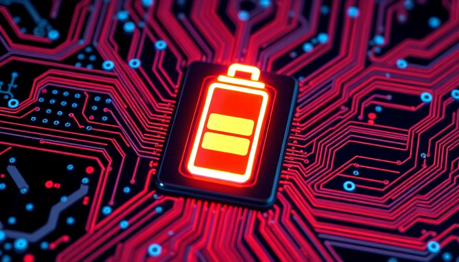 Futuristic digital battery on circuit board, highlighting energy storage revenue potential.