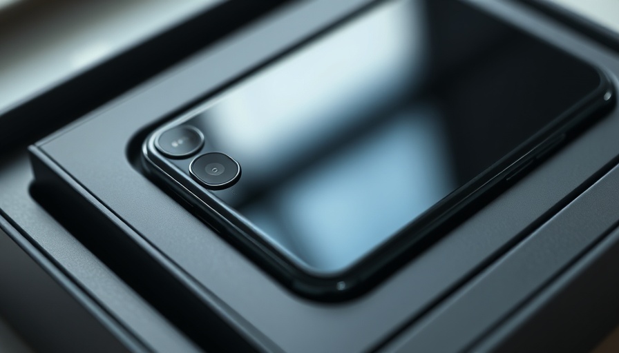 Sleek smartphone in box highlighting features, related to iOS 18.3.1 update.