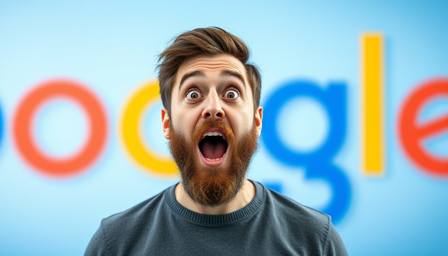 Surprised man in front of Google logo, concept of Google Sitelinks Bug.