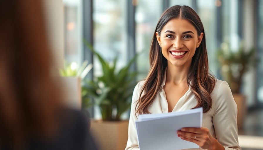 Friendly interview scene, digital marketer questions, modern office.