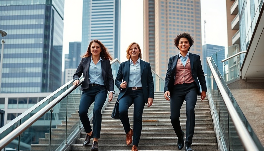 Professionals walking up stairs, depicting building leadership resilience.