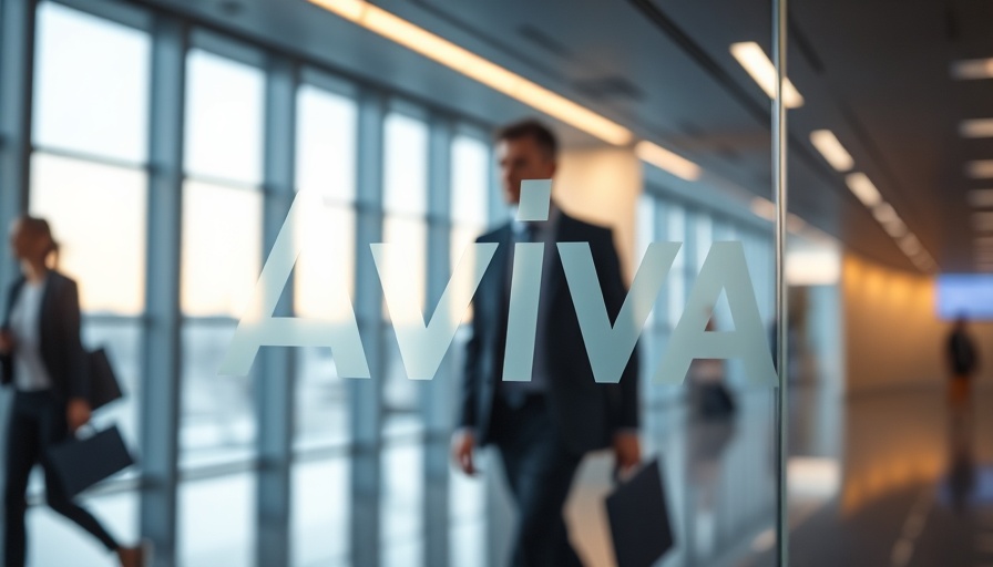 Aviva logo on glass in a modern office interior.