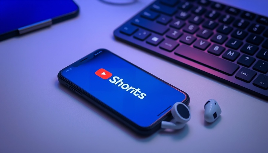 Smartphone with YouTube Shorts logo on desk, promoting YouTube Shorts.