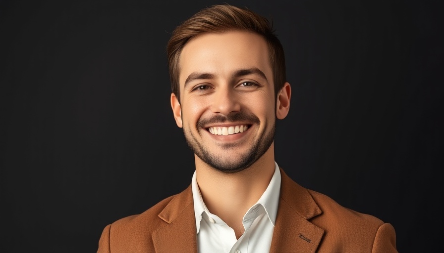 Portrait of smiling man in brown blazer, confident expression.