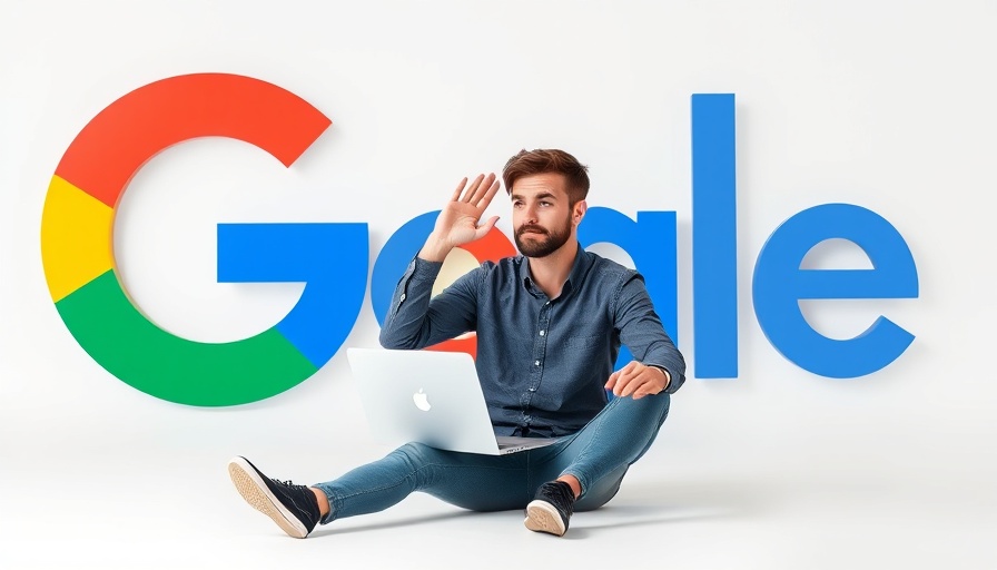 Casual man with laptop, listening gesture in front of Google logo. SEO errors.