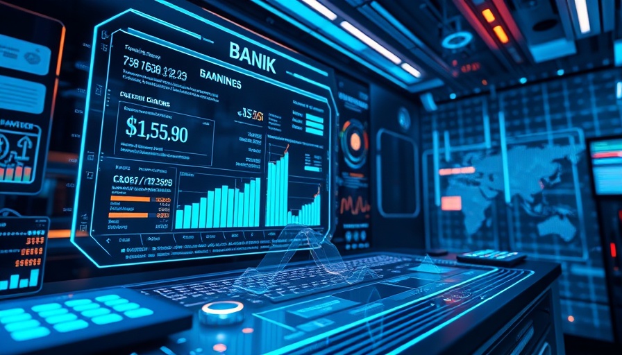 Futuristic digital banking interface with holographic data for Alkami Mantl acquisition.