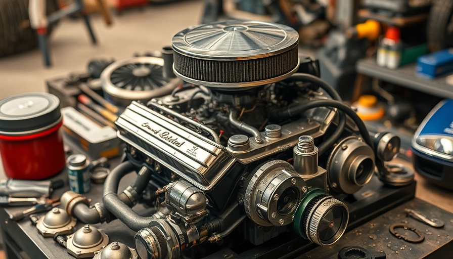 Vintage car engine in North American workshop during car parts journey.