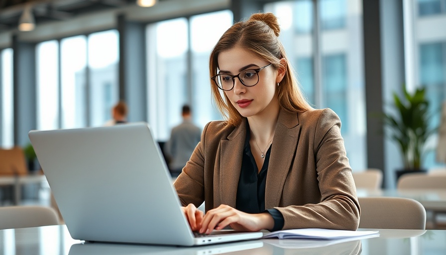 Confident woman working on laptop in modern office, Cybersecurity For Startups.