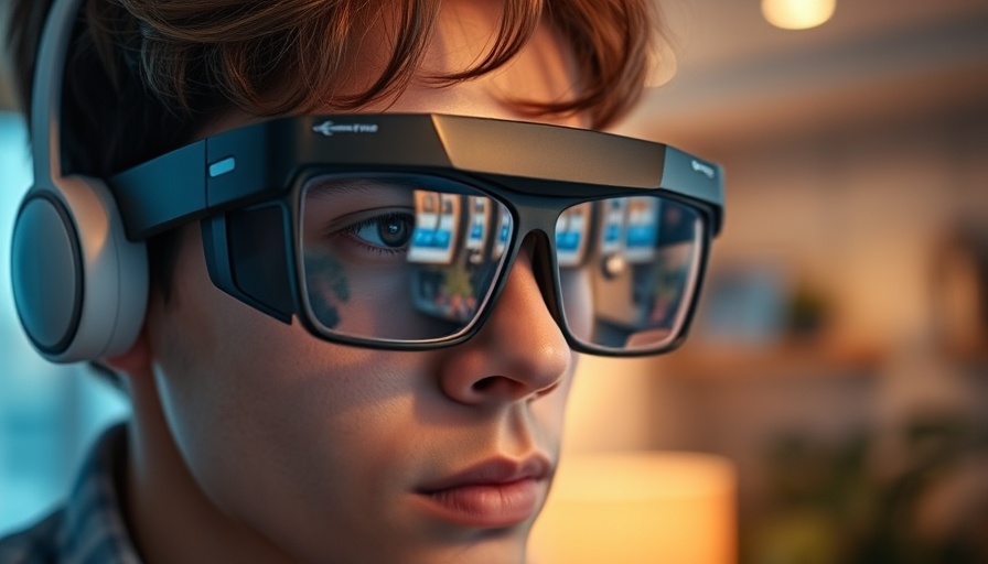 Close-up of a person with AR glasses displaying disruptive AI technologies.