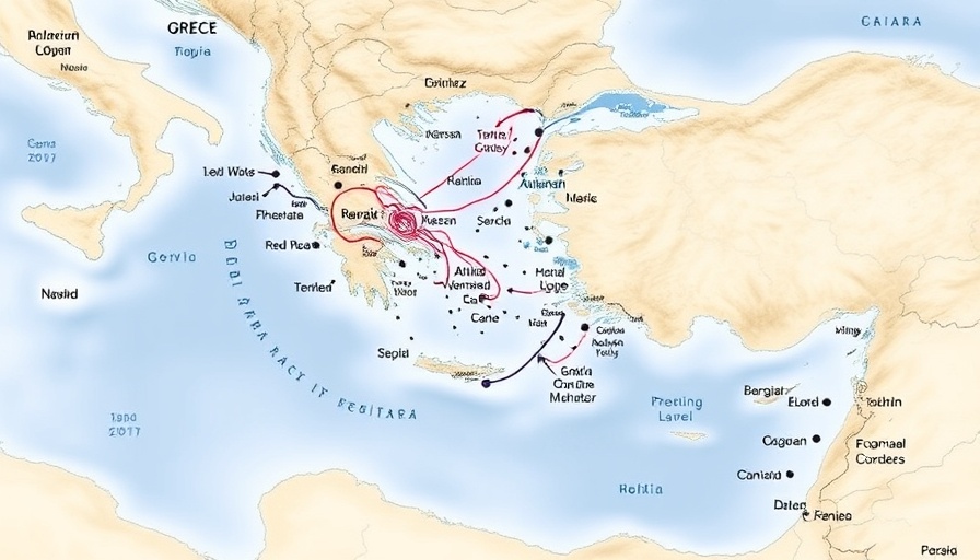 Map showing Greek tanker routes and Middle Eastern seas.