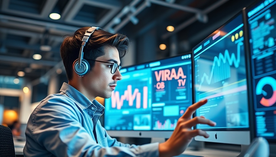 Futuristic depiction of viral marketing in technology workspace.