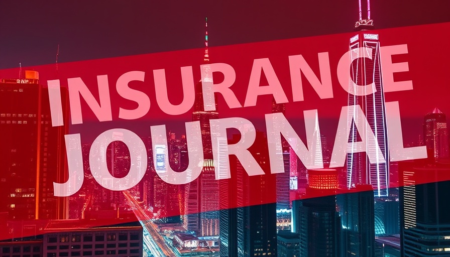 California FAIR Plan commercial high value policy, futuristic cityscape with 'INSURANCE JOURNAL' overlay.