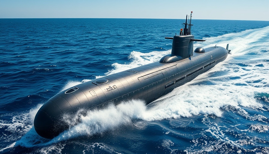Royal Navy submarine cutting through ocean waves during UUV trials.