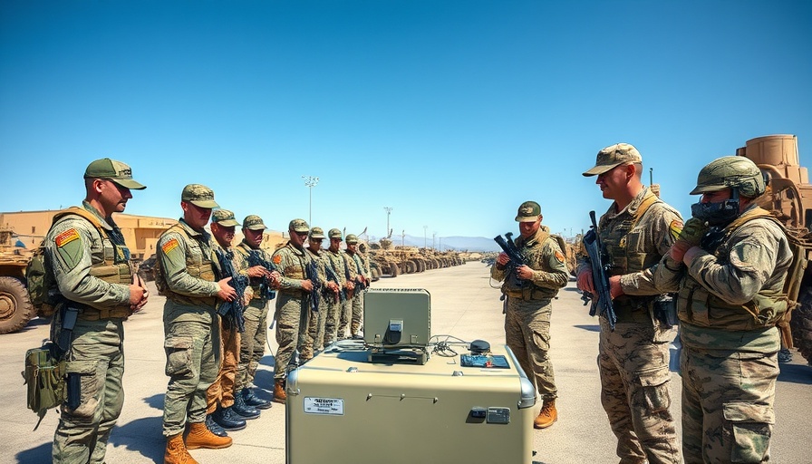 Hydrogen Power System H-SUP setup by soldiers at military base.