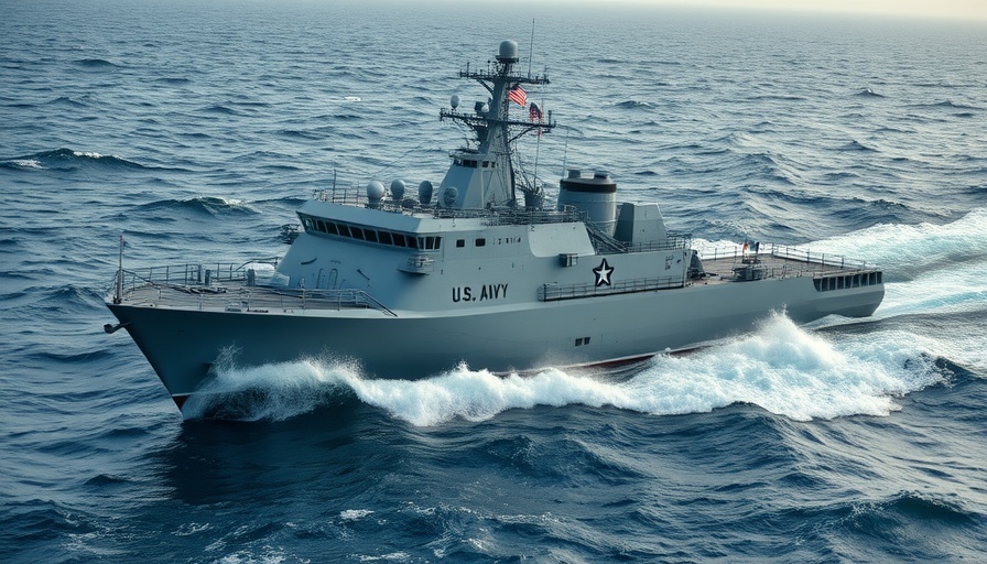 U.S. Navy unmanned ship navigating rough seas.