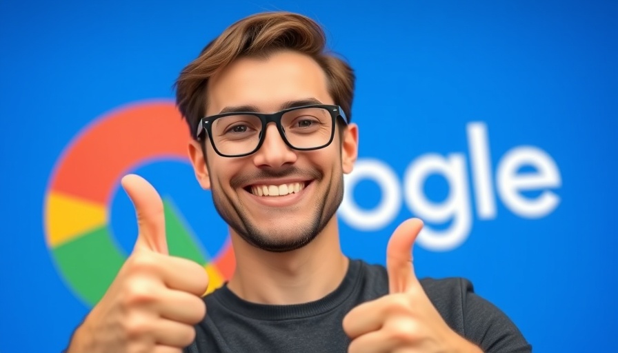 Happy man with Google logo promoting MUVERA technology.