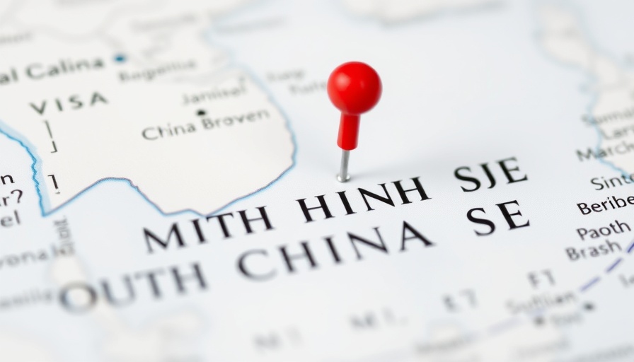 Map showing the South China Sea with a red pin; related to Philippines India Navies Joint Sail.