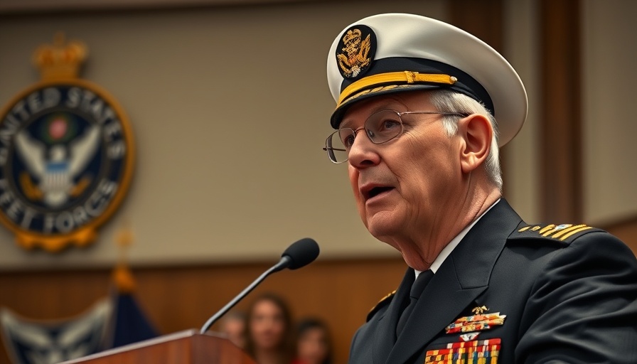 Adm. Caudle Relinquishes Command: Naval officer speaks at podium.
