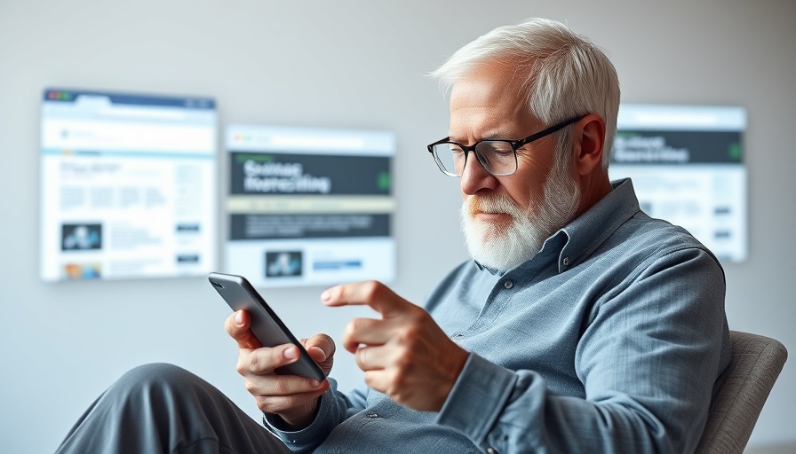 Elderly man engaging with smartphone content online.