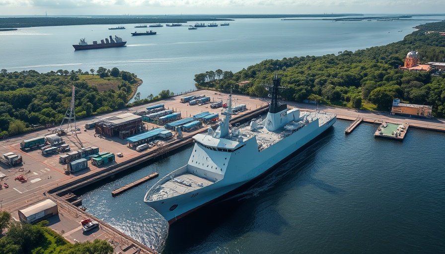 Colombia ocean patrol ship docked in shipyard with clear sky.