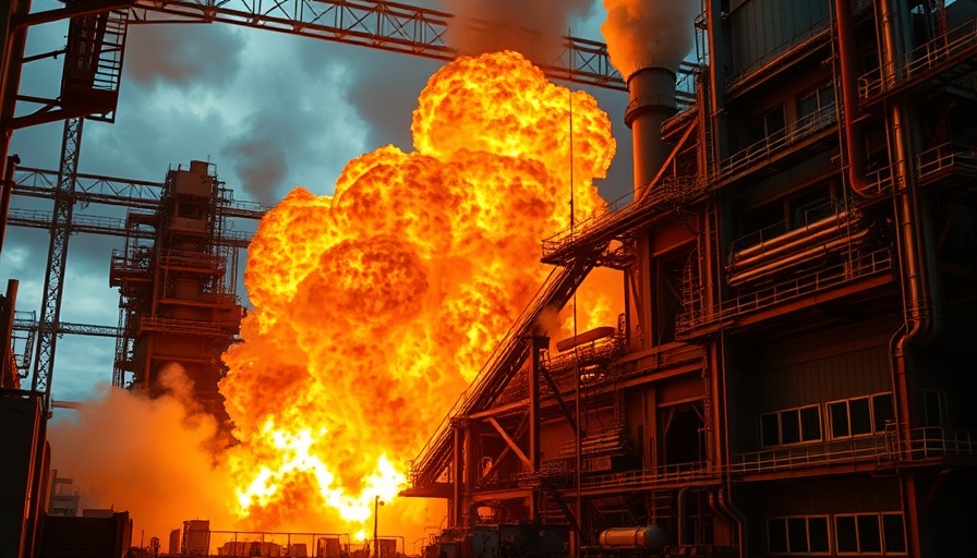 U.S. Steel plant explosion impacting Nippon's investment plans, dramatic scene.