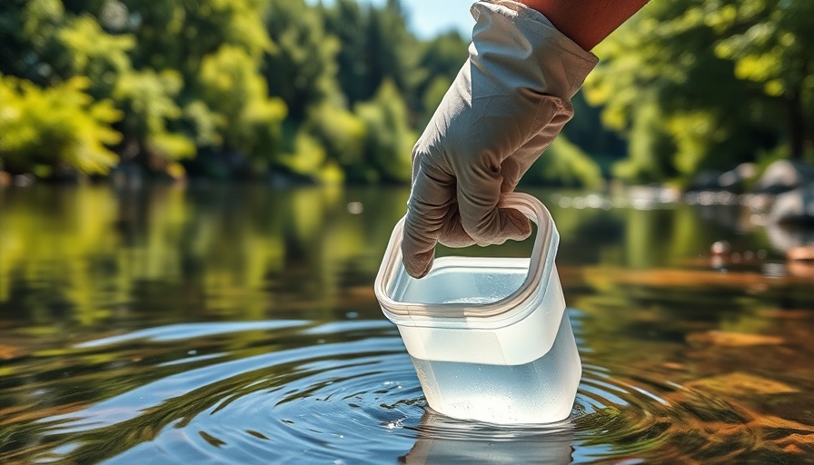 Water collection in river with lush green backdrop