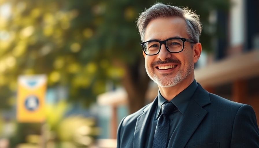 Smiling man outdoors in business attire, U.S. government context