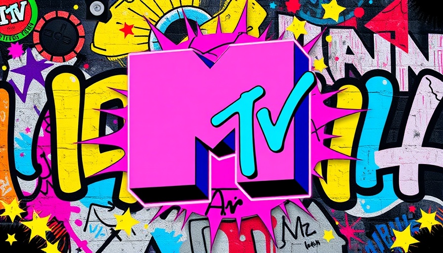 MTV logo in a vibrant, retro 1980s style setting.