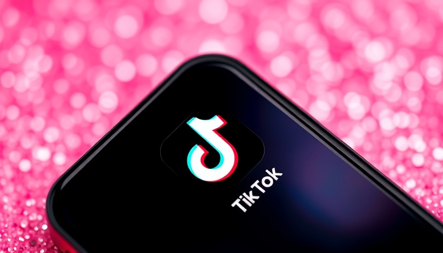Close-up of TikTok app icon on phone screen with pink glitter.
