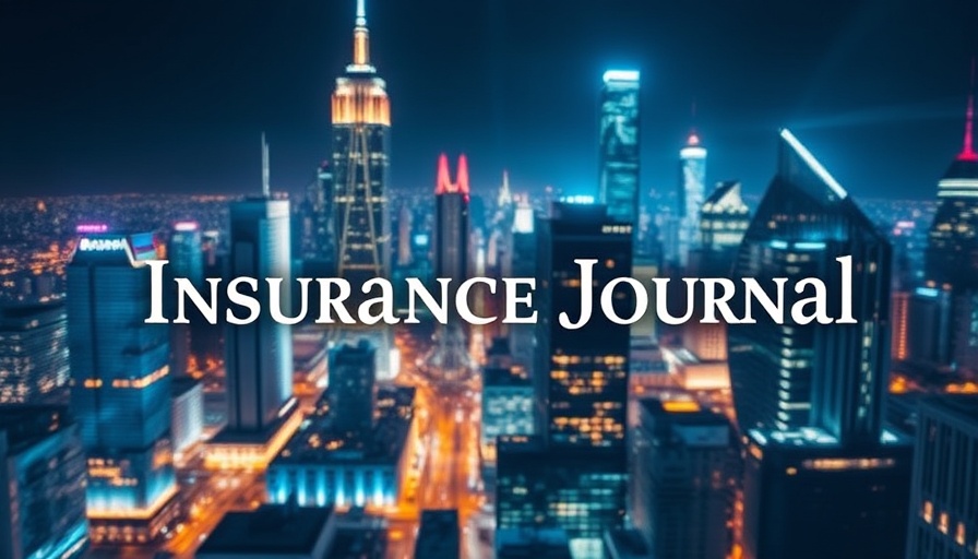 Futuristic cityscape with 'Insurance Journal' overlay.