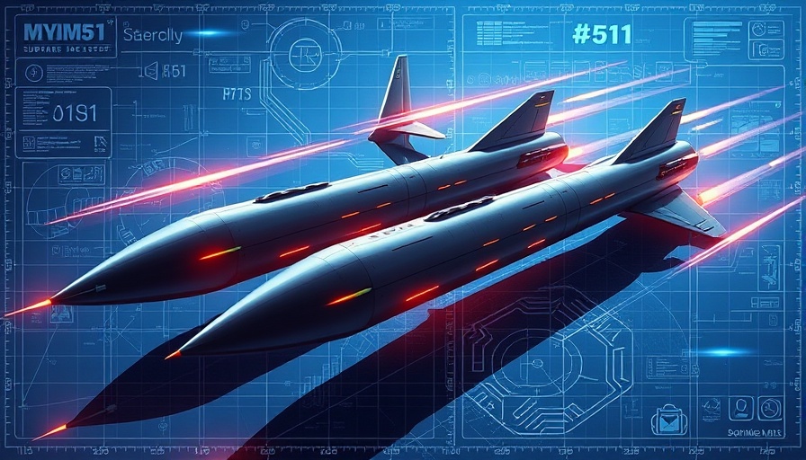 Digital illustration of M51 submarine-launched ballistic missiles with blueprint background.