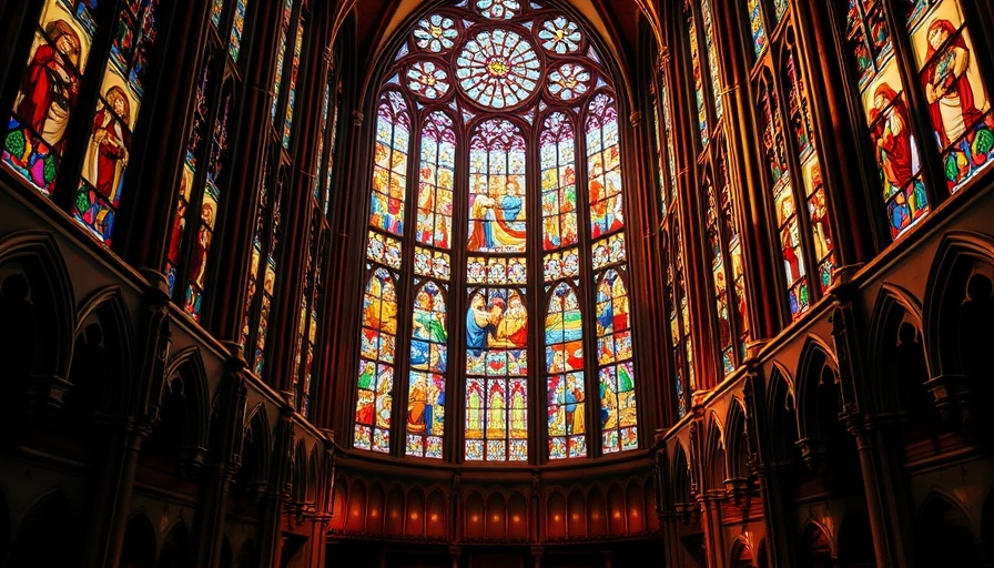 Georgia church interior with stained glass windows and 'Insurance Journal' overlay.