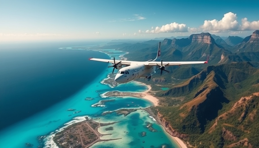 Coast Guard HC-130J aircraft over coastal landscape.