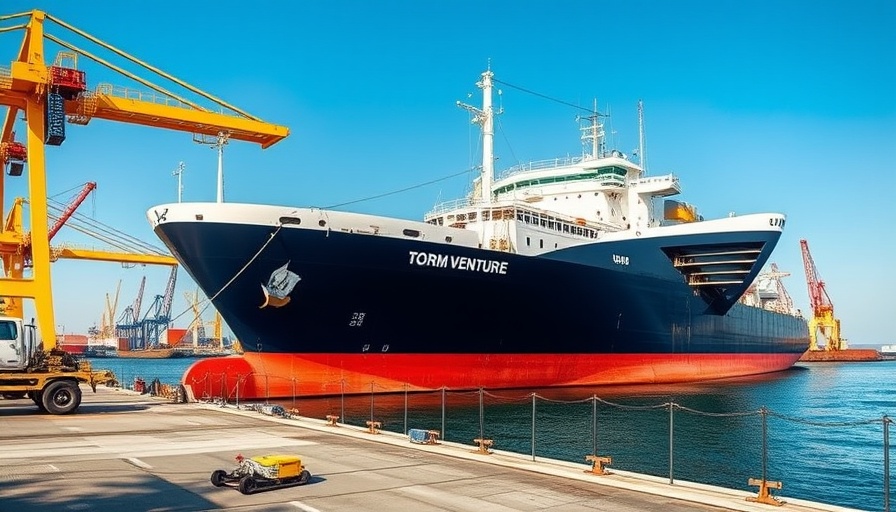 Torm Venture ship docked for repair under clear sky