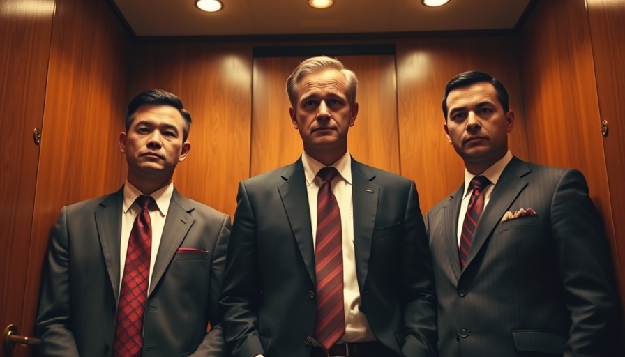 Three men in business attire standing in an elevator.