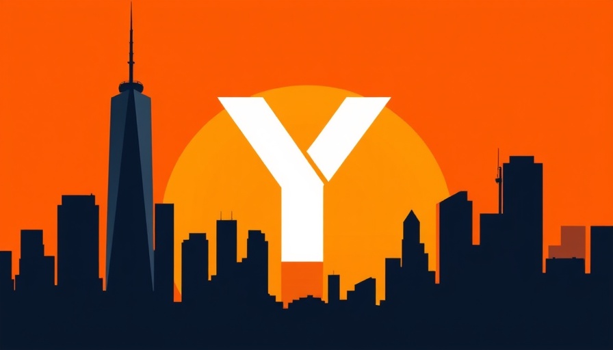 Bold Y symbol over cityscape silhouette, Y Combinator Early Decision program theme.