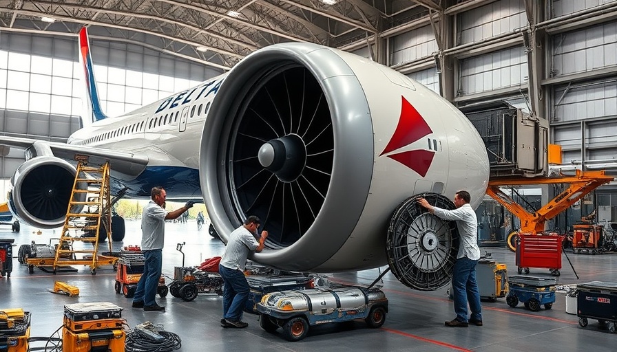 Delta Airlines Engine Replacement in aircraft hangar.