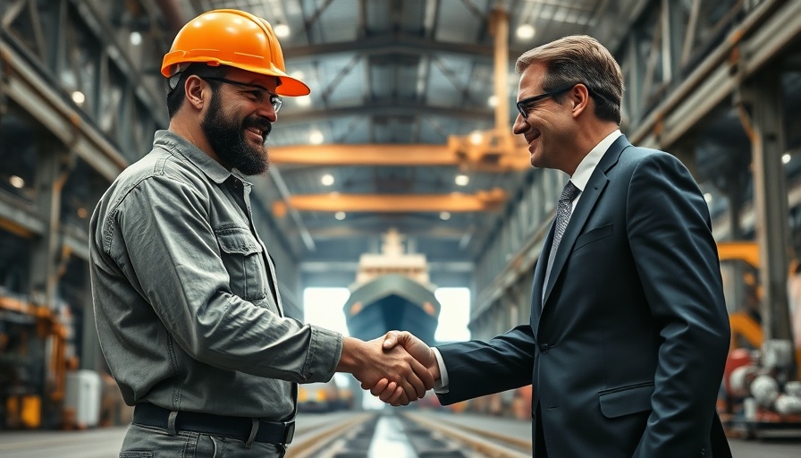 Corn Island Shipyard operations handshake between worker and executive.