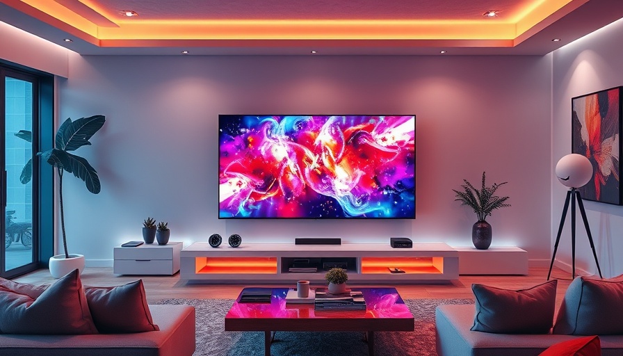 Sleek modern TV with holographic display in futuristic living room.