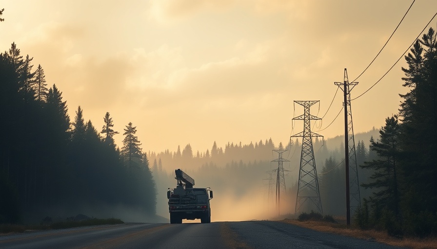 PG&E utility truck amidst smoke and trees; investment grade depiction.