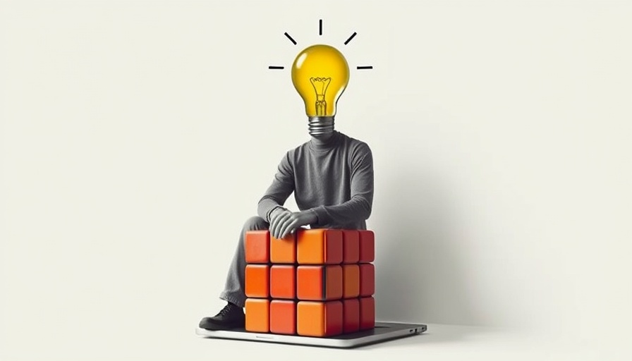 AI is Redefining Search: Person with lightbulb head on Rubik's cube laptop, innovation concept.