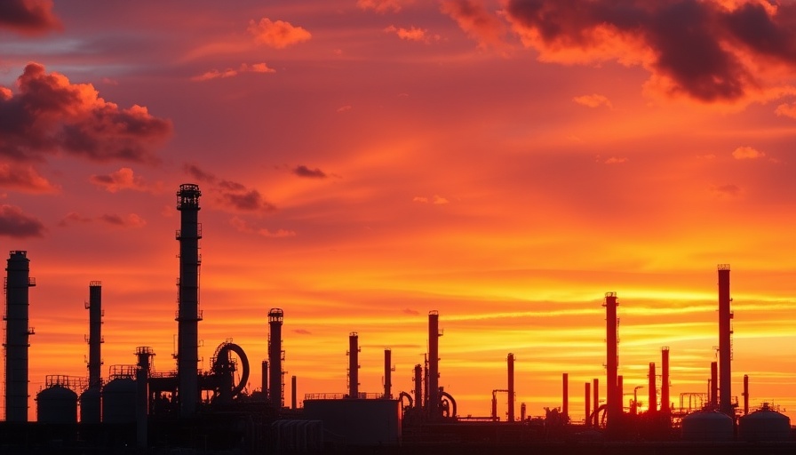 Modern oil refinery at sunset reflecting OPEC oil production increase.