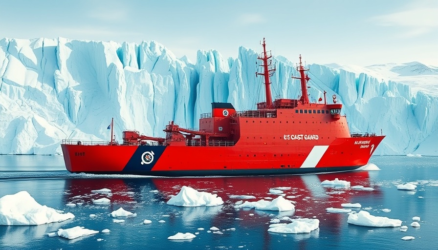 US Coast Guard Icebreaker Storis navigating icy waters with glacier.
