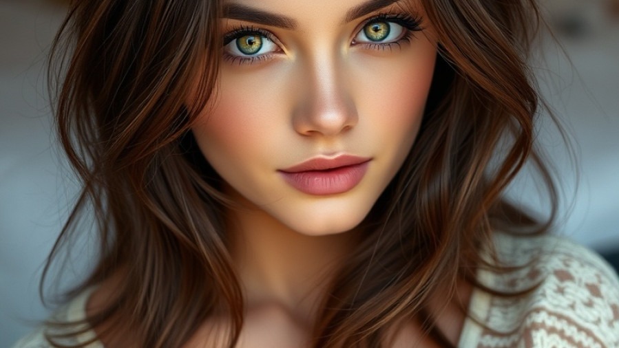 Beautiful brunette with green eyes showcasing natural elegance.