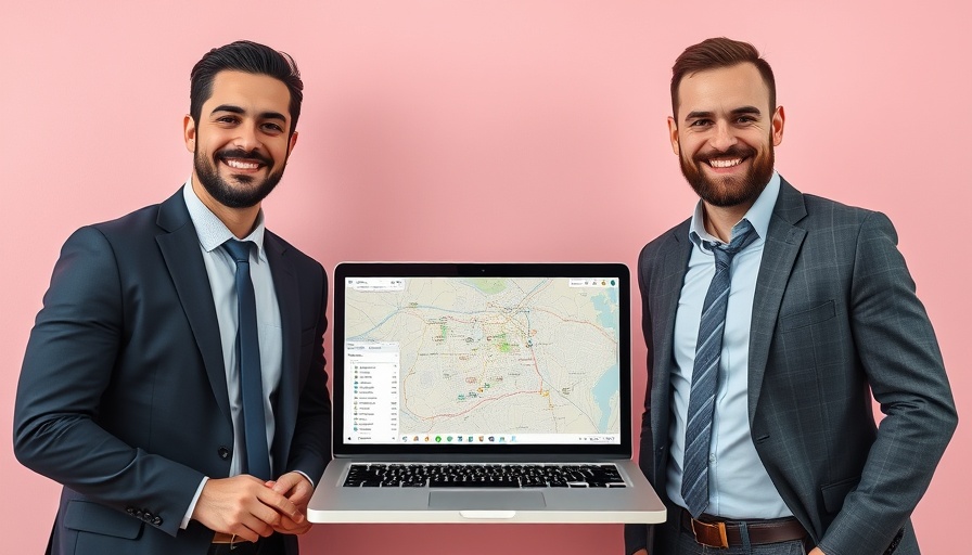 Businessmen with map on laptop displaying real estate listings, Zillow private listings compliance.