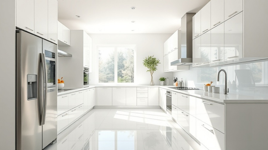 Modern kitchen with white cabinets and appliances, embodying inclusions in real estate.
