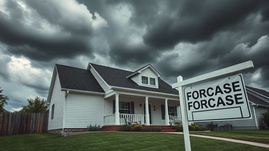 Foreclosure sign in front of suburban house, foreclosures on the rise.